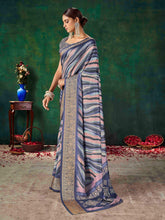 Blue Velvet Tussar Silk  Saree